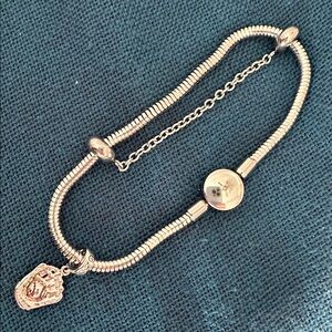 New GNOCE  925 Sterling CharmBracelet with SS Softball Charm Excellent Condition